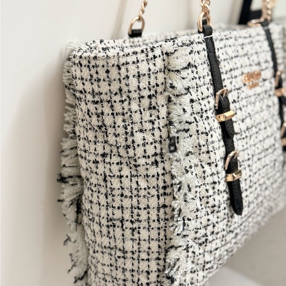 Guess Tweed Tote with Gold Chain and Black Accents - Picture 8 of 8